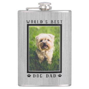 World's Best Dog Dad Paw Prints Photo Rustic Wood Flask