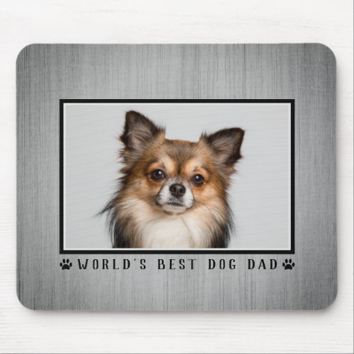 Worlds Best Dog Dad Paw Prints Photo Rustic Wood Mouse Pad