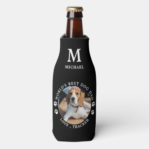 Worlds Best Dog Dad Personalize Monogram Pet Photo Bottle Cooler