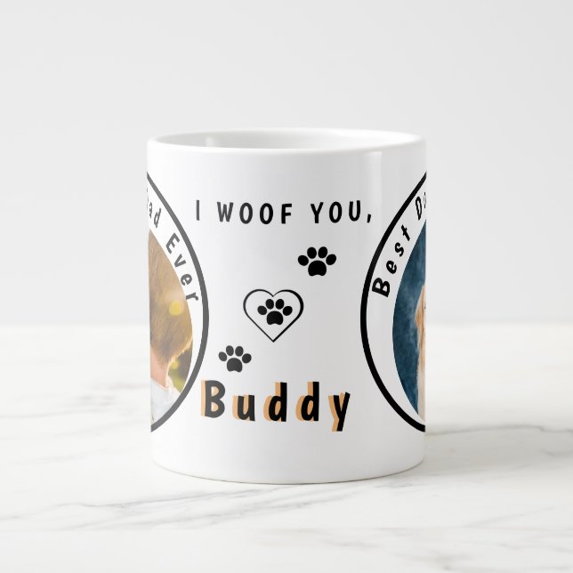 World's Best Dog Dad Personalized Pet Photo Giant Coffee Mug (Front)