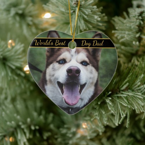 Worlds Best Dog Dad Pet Photo  Ceramic Ornament