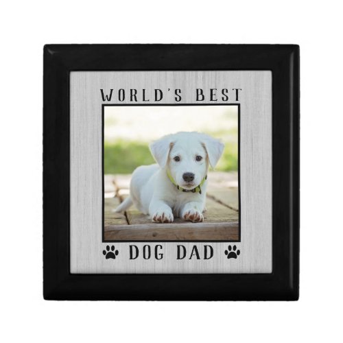 Worlds Best Dog Dad Pet Photo Paw Prints Rustic Gift Box