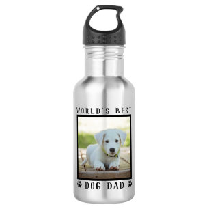 World's Best Dog Dad Pet Photo Paw Prints Stainless Steel Water Bottle