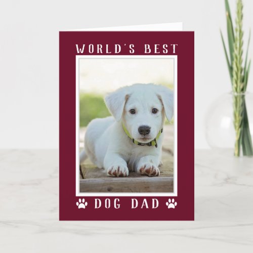 Worlds Best Dog Dad Photo Burgundy Birthday Card