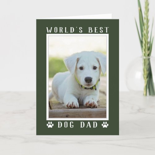 Worlds Best Dog Dad Photo Green Fathers Day Card