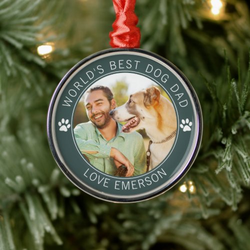 Worlds Best Dog Dad Photo Metal Ornament