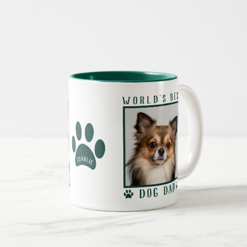 Worlds Best Dog Dad Photo Name Paw Prints Green Two_Tone Coffee Mug