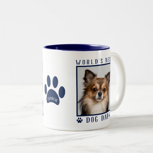 Worlds Best Dog Dad Photo Name Paw Prints Navy Two_Tone Coffee Mug