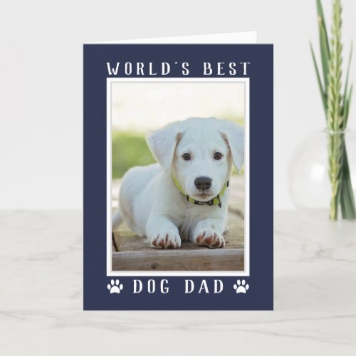 Worlds Best Dog Dad Photo Navy Blue Fathers Day Card