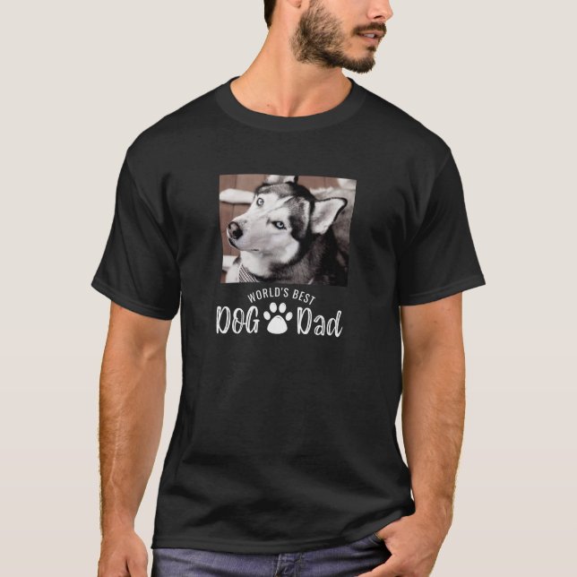 WORLD'S BEST DOG DAD Photo Paw Print Black T-Shirt (Front)