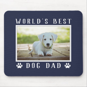 World's Best Dog Dad Photo Paw Prints Navy Blue Mouse Pad