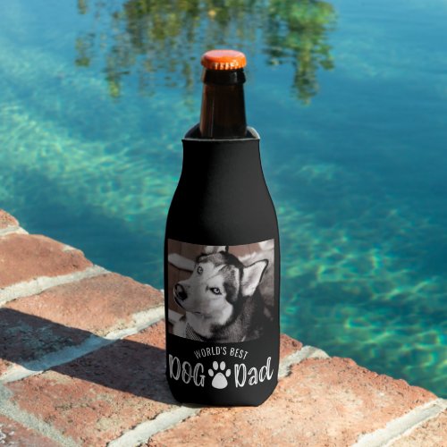 WORLDS BEST DOG DAD  Photo Paw Prints Your Color Bottle Cooler