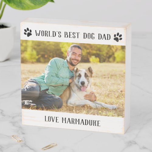 Worlds Best Dog Dad Photo Pawprint Wooden Box Sign