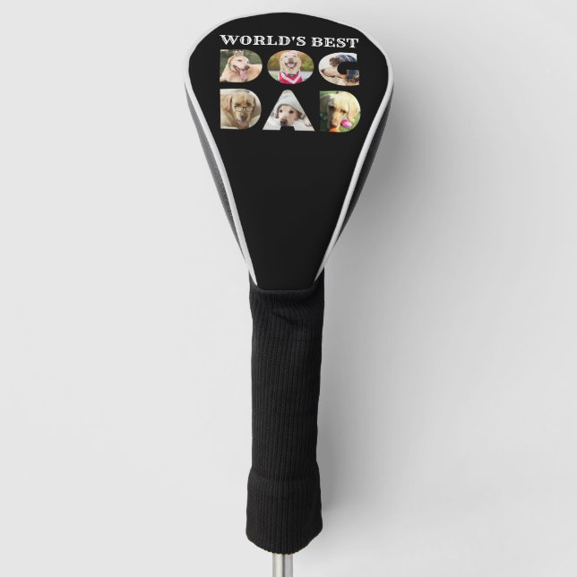 World's Best Dog Dad Quote 6 Photo Collage Black Golf Head Cover (Front)