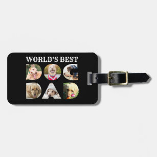 World's Best Dog Dad Quote 6 Photo Collage Black Luggage Tag