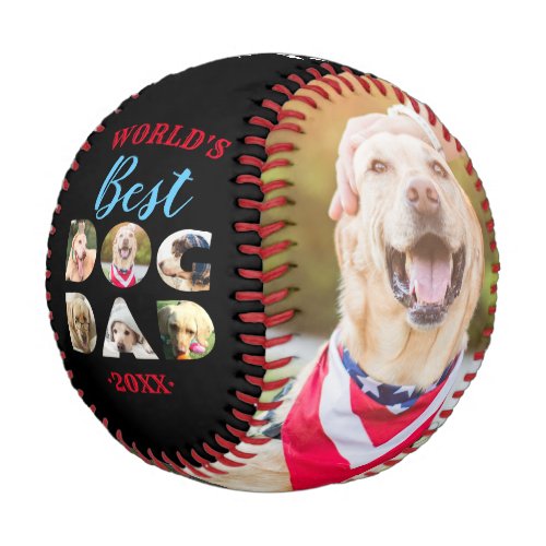 Worlds Best Dog Dad Quote Photo Collage Black Baseball