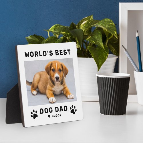 Worlds Best Dog Dad White Square Custom Photo Plaque