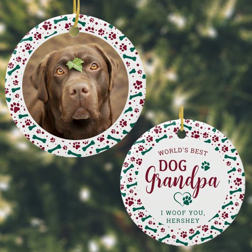 Worlds Best Dog Grandpa Paw Prints Pet Photo  Ceramic Ornament