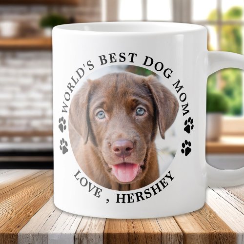 Worlds Best Dog Mom 2 Personalized Pet Photo Giant Coffee Mug
