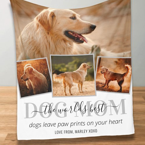 Worlds Best Dog Mom 4 Photo Fleece Blanket