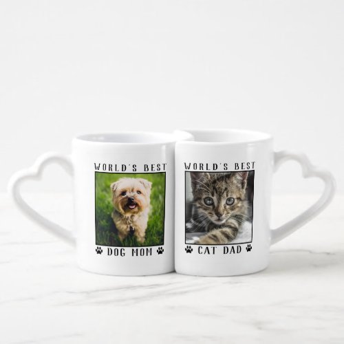 Worlds Best Dog Mom and Cat Dad Pet Photo Coffee Mug Set