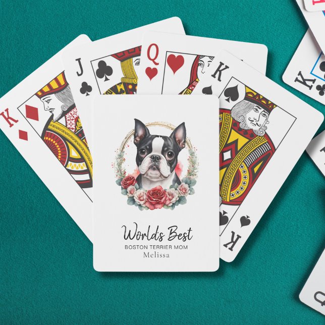 Worlds Best Dog Mom Boston Terrier Monogram Name Poker Cards (Add Name to personalize.  edit other text if you wish)