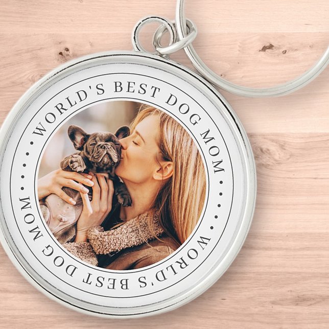 World's Best Dog Mom Classic Simple Photo Keychain (Creator Uploaded)