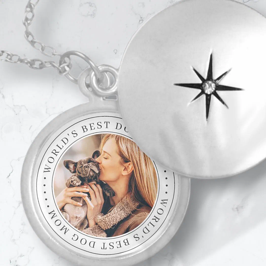 Personalized photo locket necklace engraved and custom pet picture.