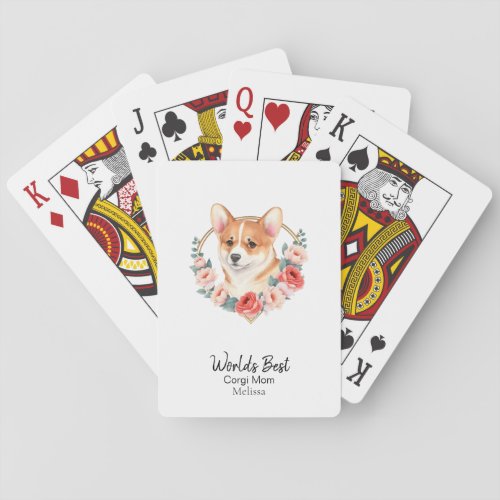 Worlds Best Dog Mom Corgi Florals Personalized Poker Cards