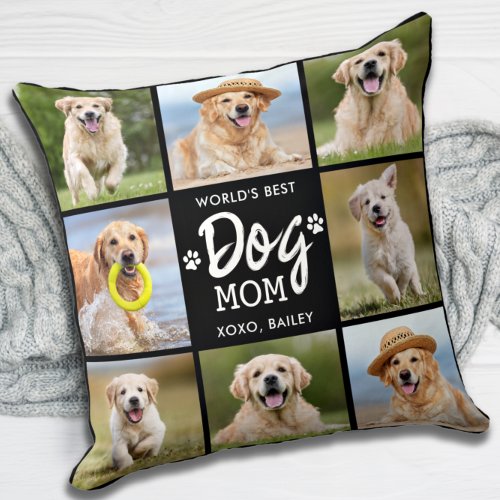 Worlds Best DOG MOM Custom 8 Photo Collage Throw Pillow