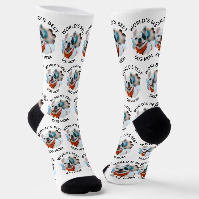 World's Best Dog Mom Custom Dog Photo Mother's Day Socks (Angled)