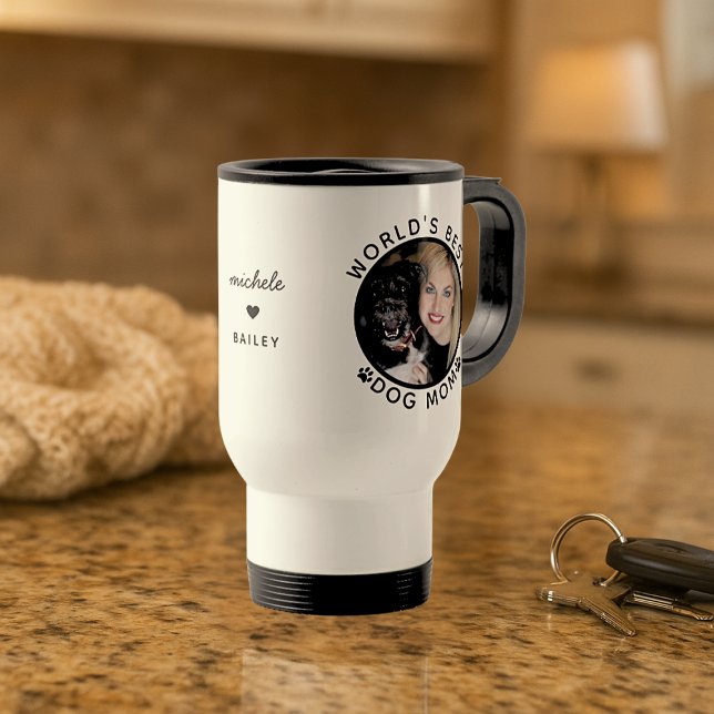 World's Best Dog Mom Custom Name Pet Photo Travel Mug (World's Best Dog Mom Custom Pet Name Photo Travel Mug)