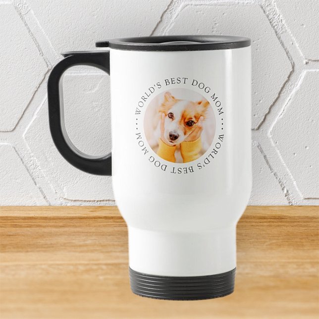 World's Best Dog Mom Elegant Simple Custom Photo Travel Mug (Creator Uploaded)