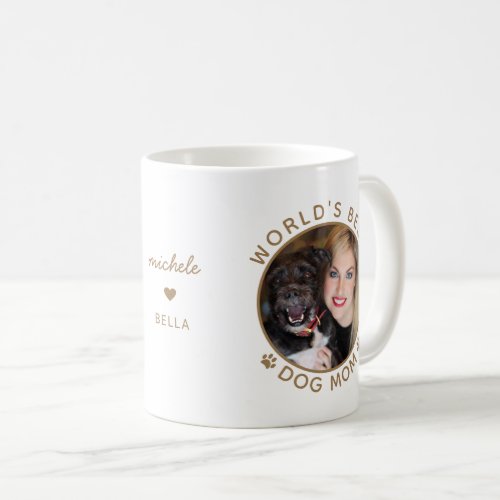 Worlds Best Dog Mom Gold Custom Name Pet Photo Coffee Mug