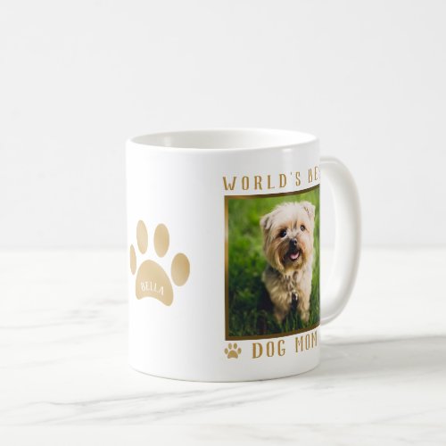 Worlds Best Dog Mom Gold Foil Paw Prints Photo Coffee Mug