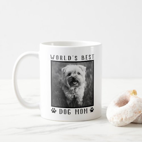 Worlds Best Dog Mom Paw Prints Black White Photo Coffee Mug