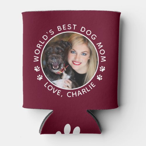 Worlds Best Dog Mom Paw Prints Custom Pet Photo Can Cooler