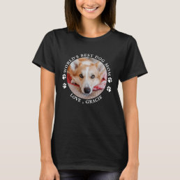 World&#39;s Best Dog Mom Paw Prints Custom Pet Photo T-Shirt