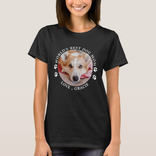 Worlds Best Dog Mom Paw Prints Custom Pet Photo T_Shirt
