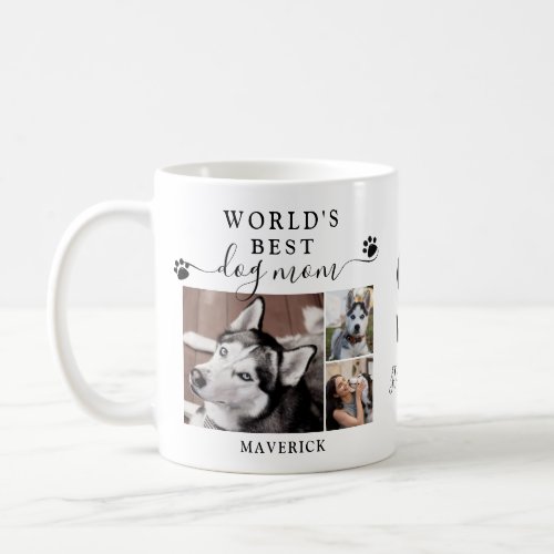 Worlds Best Dog Mom Paw Prints Monogram 3 Photo Coffee Mug