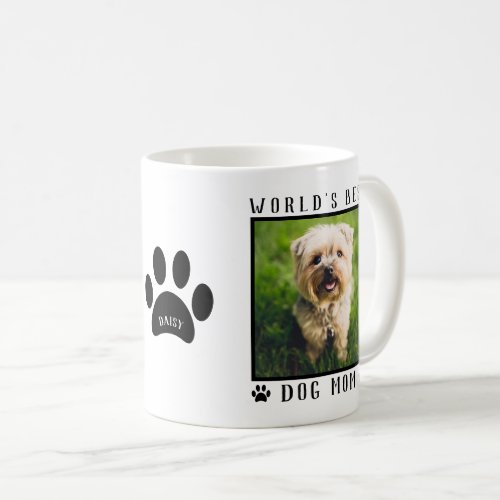 Worlds Best Dog Mom Paw Prints Name Pet Photo Coffee Mug