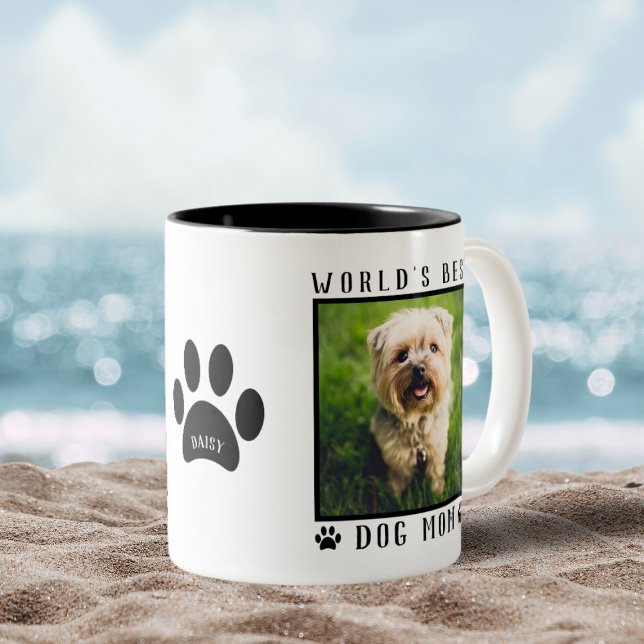 World's Best Dog Mom Paw Prints Name Pet Photo Two-Tone Coffee Mug (World's Best Dog Mom Paw Prints Name Pet Photo Two-Tone Coffee Mug)
