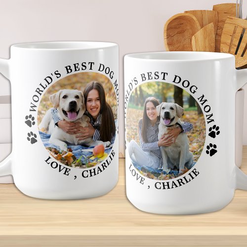 Worlds Best Dog Mom Paw Prints Pet Photo Coffee Mug