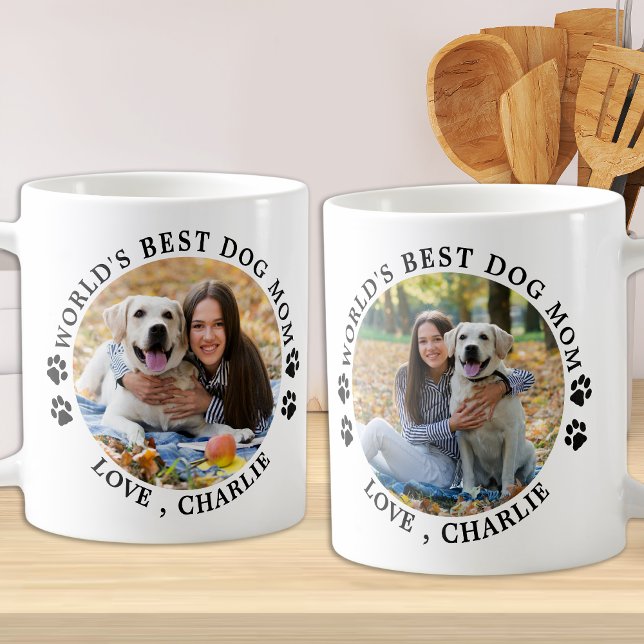 World's Best Dog Mom Paw Prints Pet Photo Coffee Mug (Creator Uploaded)
