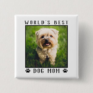 World's Best Dog Mom Paw Prints Pet Photo Frame Button