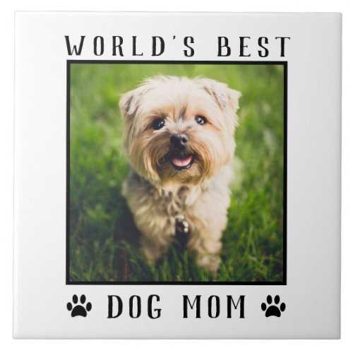 Worlds Best Dog Mom Paw Prints Pet Photo Frame Ceramic Tile