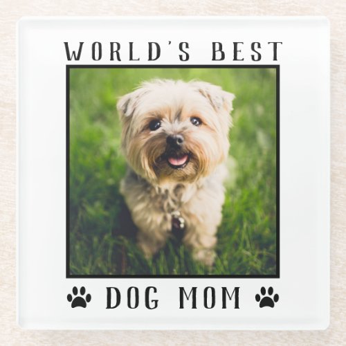 Worlds Best Dog Mom Paw Prints Pet Photo Frame Glass Coaster