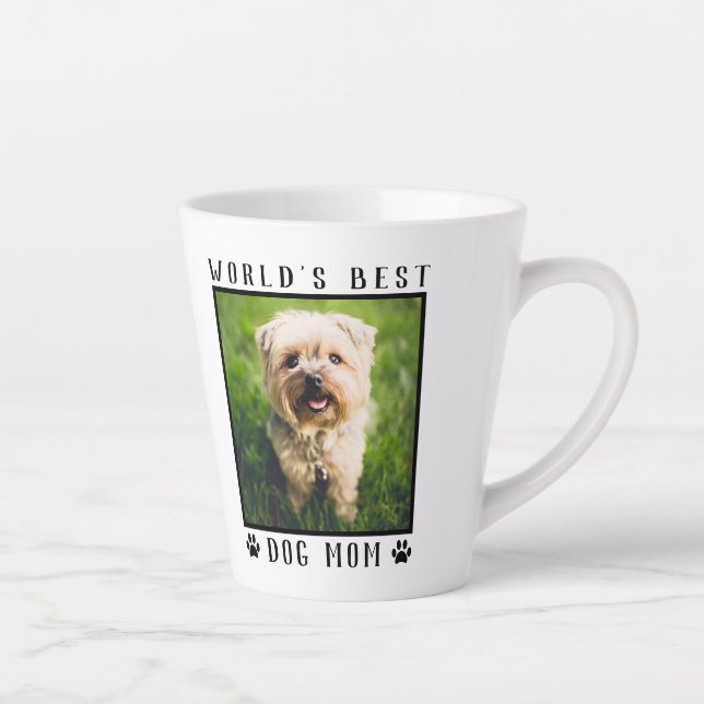 World's Best Dog Mom Paw Prints Pet Photo Frame Latte Mug (Right)