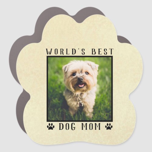 Worlds Best Dog Mom Paw Prints Pet Photo Gold Paw Car Magnet