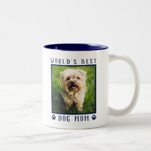 World's Best Dog Mom Paw Prints Pet Photo Navy Two-Tone Coffee Mug